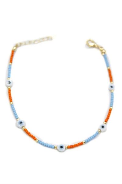 NETWORK ART Evil eye beaded anklet - white