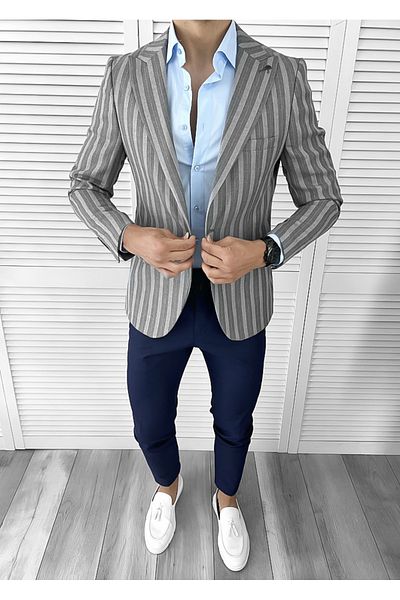 dehaine Men's jacket, slim fit, striped, 57400, gray