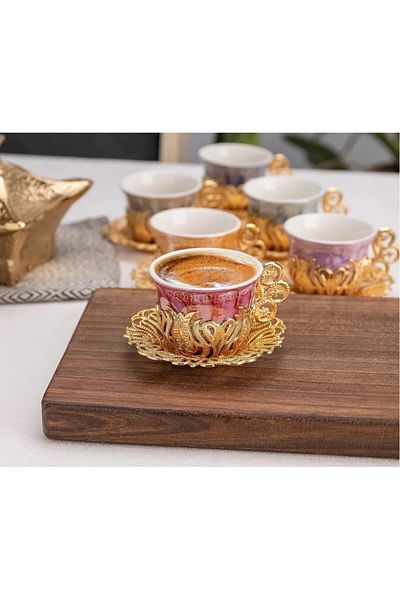 E orient Turkish Coffee Presentation Set Metal Coffee Cup Set Coffee Cup Coffee Espresso Arabian Cup 6 Pieces