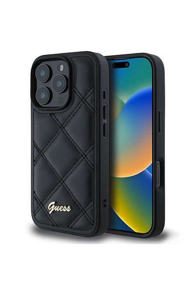 Guess Case for iPhone 16 Pro - Guess Quilted Metal Logo (GUHCP16LPSQSQSK) - Black