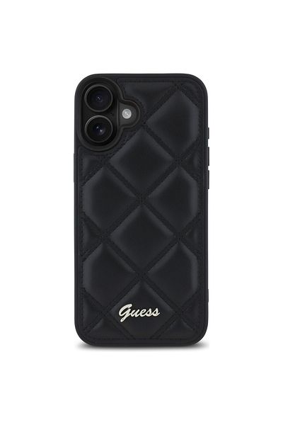 Guess Case for iPhone 16 Plus - Guess Quilted Metal Logo (GUHCP16MPSQSQSK) - Black