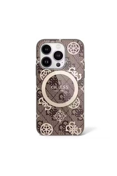 Guess Case for iPhone 16 Pro - Guess IML Peony On 4G Background MagSafe (GUHMP16LH4PYEEW) - Brown