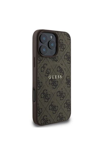 Guess Case for iPhone 16 Pro - Guess 4G Ring Classic Logo MagSafe (GUHMP16LG4GFRW) - Brown