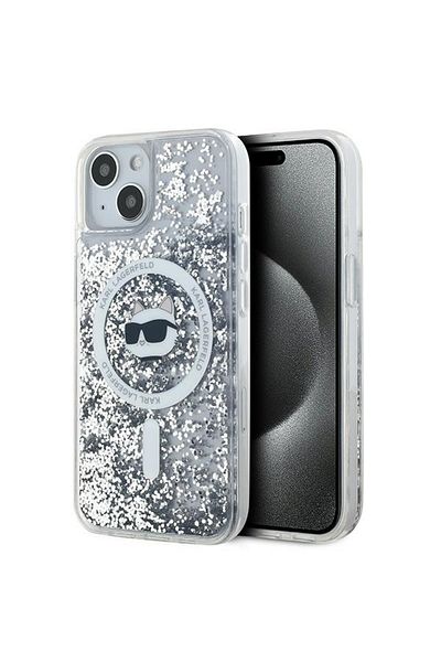 Karl Lagerfeld Case for iPhone 14 - Karl Lagerfeld Liquid Glitter MagSafe (KLHMP14SLGCHSGH) - Clear Choupette Head