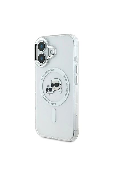 Karl Lagerfeld Case for iPhone 16 - Karl Lagerfeld IML MagSafe (KLHMP16SHLSKCH) - White Metal Karl&Choupette Head