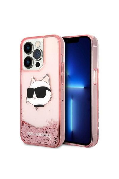 Karl Lagerfeld Carcasă pentru iPhone 14 Pro - Karl Lagerfeld Hardcase Glitter (KLHCP14LLNCHCP) - Cap de Choupette Roz