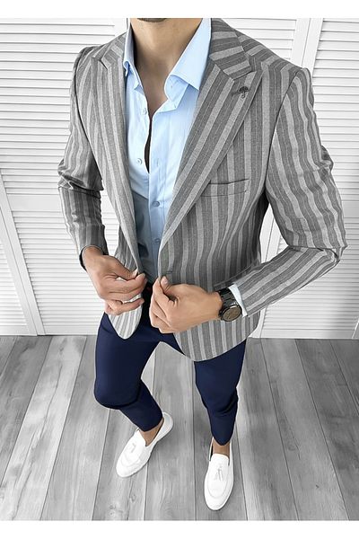 dehaine Men's jacket, slim fit, striped, 57400, gray