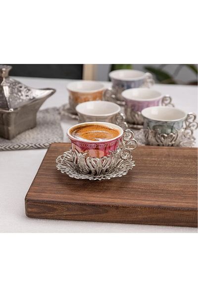 E orient Turkish Coffee Presentation Set Metal Coffee Cup Set Coffee Cup Coffee Espresso Arabian Cup 6 Pieces