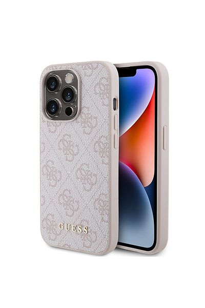 Guess Case for iPhone 15 Pro - Guess Hardcase 4G Metal Gold Logo (GUHCP15LG4GFPI) - Pink