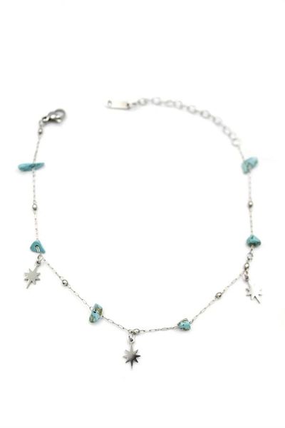 PRATİKOBA Turquoise Stone Anklet - Silver