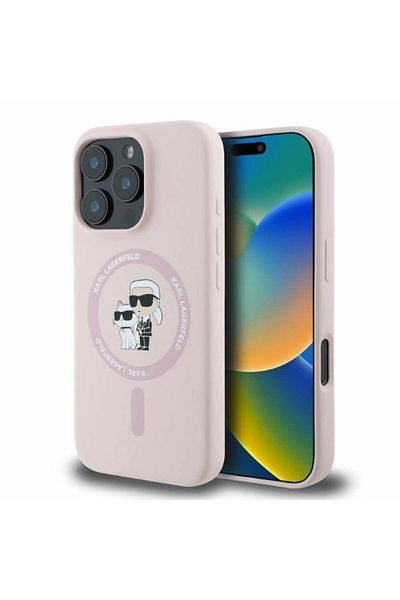 Karl Lagerfeld Carcasă pentru iPhone 16 Pro - Karl Lagerfeld cu inel din silicon MagSafe (KLHMP16LSCMKCRHP) - Roz Karl&Choupette