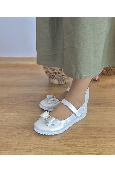 lemsel White Flat Ballerina Girl's Shoes Non-Slip Sole
