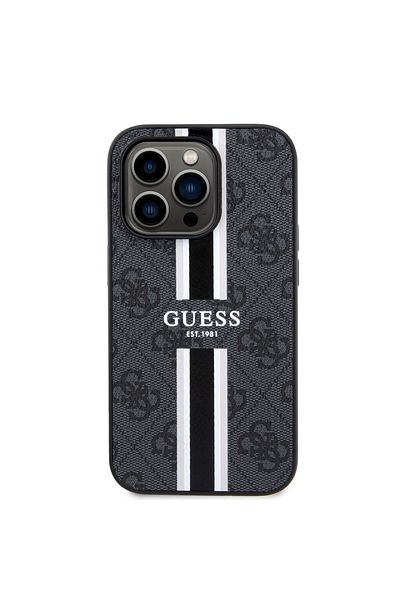 Guess Case for iPhone 15 Pro Max - Guess Hardcase 4G Printed Stripes MagSafe (GUHMP15XP4RPSK) - Black