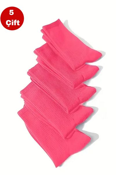 Esinti 5 Pairs Women's Socks Plain Pink Socket Socks Unisex Tennis Sports Socks