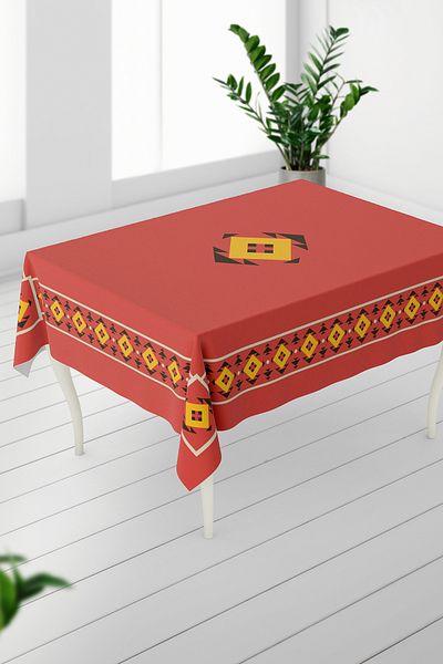 HediyeLabs Anatolian Inspired Ethnic Digital Printed Vinyl Tablecloth – Belly Patterned