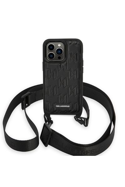 Karl Lagerfeld IPhone 14 Pro Case - Karl Lagerfeld Hardcase with Strap (KLHCP14LSTMMK) - Monogram Plaque Logo