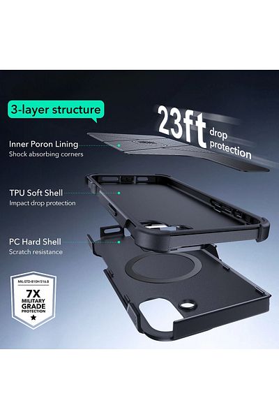 ESR IPhone 16 Plus Case - ESR Cyber Armor Kickstand - Black