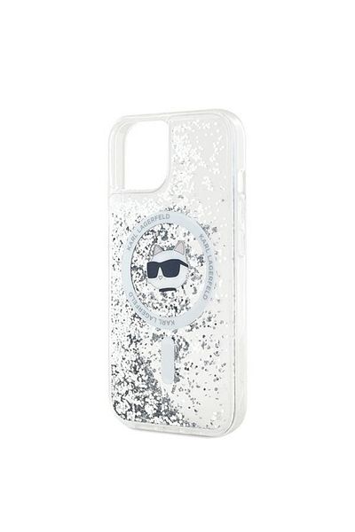 Karl Lagerfeld Case for iPhone 14 - Karl Lagerfeld Liquid Glitter MagSafe (KLHMP14SLGCHSGH) - Clear Choupette Head
