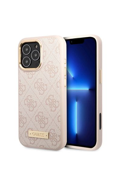 Guess Case for iPhone 16 Pro - Guess Hardcase 4G Logo Plate MagSafe (GUHMP16LU4GPRP) - Pink