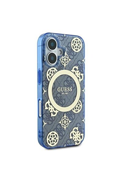 Guess Θήκη για iPhone 16 - Guess IML Peony σε φόντο 4G MagSafe (GUHMP16SH4PYEEB) - Μπλε