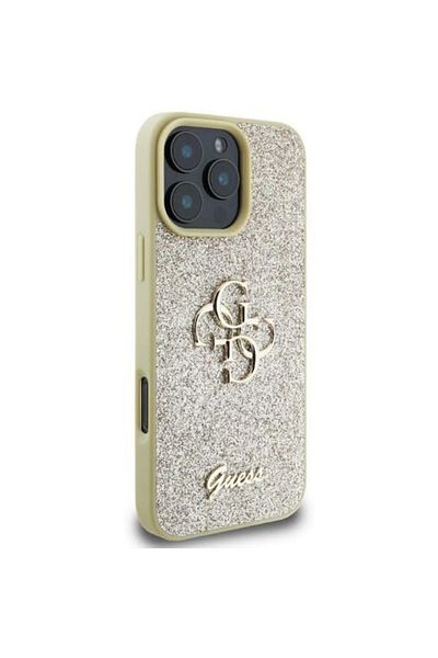 Guess Case for iPhone 16 Pro Max - Guess Glitter Fixed Big 4G (GUHCP16XHG4SGD) - Gold
