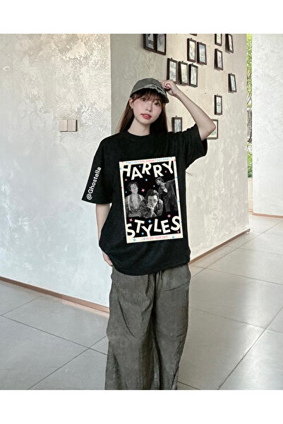 Minga London Tricou unisex supradimensionat cu imprimeu Harry Styles negru -G...