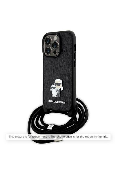Karl Lagerfeld IPhone 16 Case - Karl Lagerfeld Saffiano Crossbody (KLHCP16SSAKCPBK) - Metal Pin Karl&Choupette
