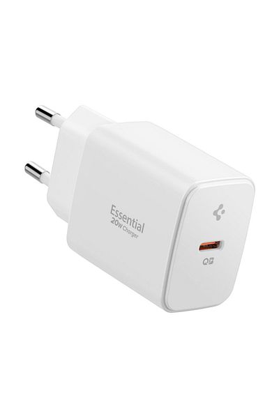 Spigen Wall Charger, 20w, Type-c, Gan, Fast Charging - Essential (EE201EU) - White
