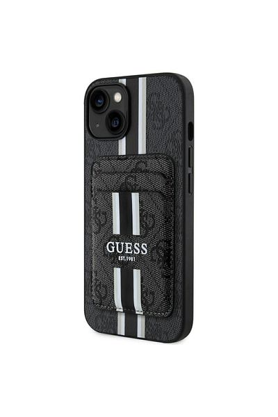 Guess Case for iPhone 15 - Guess Cardslot 4G Stripes MagSafe (GUBPHCP15SP4RPSK) - Black