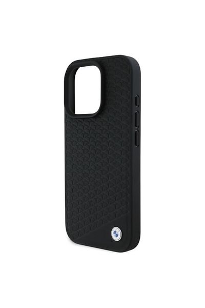 BMW Husă pentru iPhone 16 Pro - BMW Signature Leather Diamond Metal Logo MagSafe (BMHMP16L23RDDK) - Negru