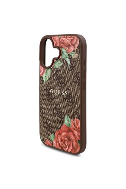 Guess Carcasă pentru iPhone 16 - Guess Hardcase 4G cu imprimeu floral MagSafe (GUHMP16SP4ROPEMCW) - Maro