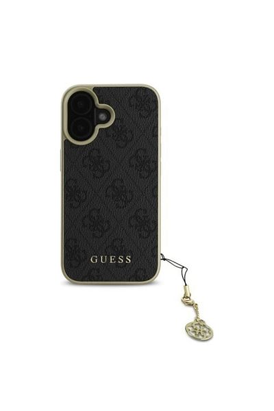 Guess Case for iPhone 16 - Guess Hardcase 4G Charms Collection (GUHCP16SGF4GGR) - Black