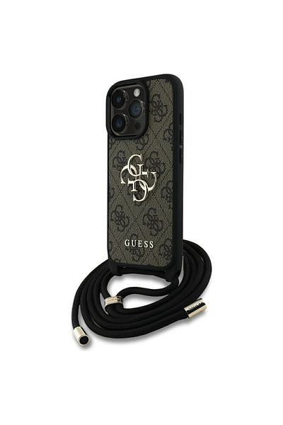 Guess Case for iPhone 16 Pro - Guess Hardcase 4G Big Logo with Cord Strap (GUHCP16LP4GMGCRW) - Brown