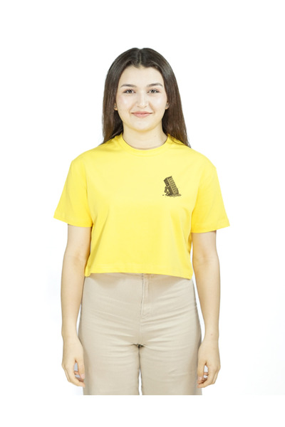 Sarı Renk Baskılı Crop | Structura Mortis | Oversize