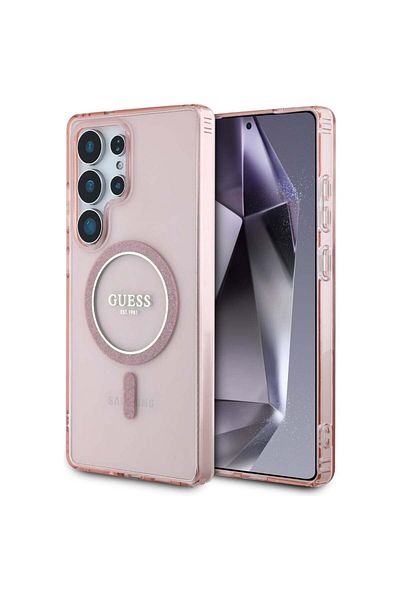 Guess Case for Samsung Galaxy S25 Ultra - Guess IML Glitter Circle MagSafe (GUHMS25LHFGEREP) - Pink