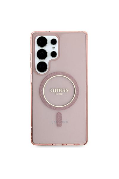 Guess Case for Samsung Galaxy S25 Ultra - Guess IML Glitter Circle MagSafe (GUHMS25LHFGEREP) - Pink