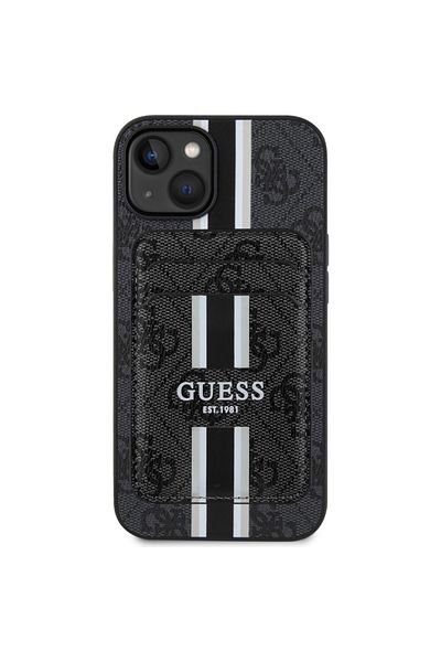 Guess Case for iPhone 15 - Guess Cardslot 4G Stripes MagSafe (GUBPHCP15SP4RPSK) - Black