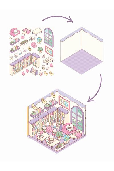 Mielibon Isometric Library 3D Sticker Set |   DIY Mini Decorative Installation