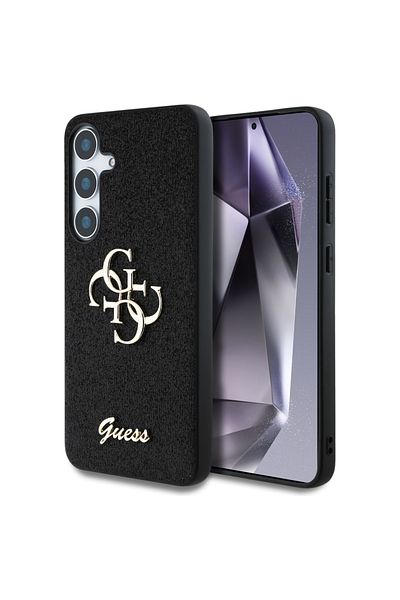 Guess Case for Samsung Galaxy S25 - Guess Glitter Script Big 4G Logo (GUHCS25SHG4SGK) - Black