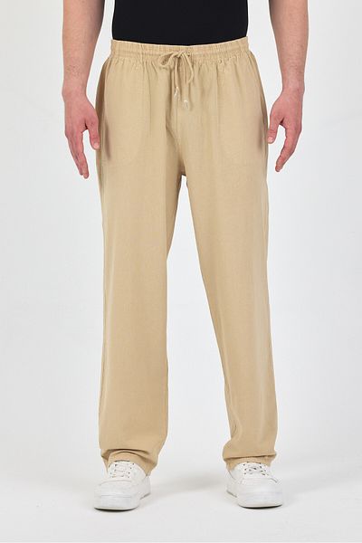 kırtex sport k teks şekil Men's Light Cream Elastic Waist 100% Cotton Trousers