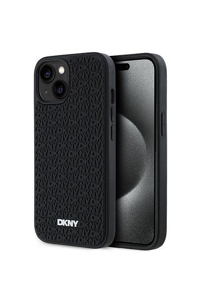 Dkny Case for iPhone 15 - DKNY Hardcase 3D Rubber Repeat Pattern (DKHCP15S3DRPWK) - Black