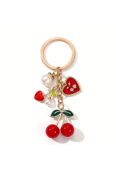 iyzi Cherry & Heart Keychain - Cute Metal Bag Charm for Women,