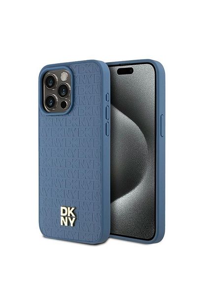 Dkny Husă pentru iPhone 15 Pro Max - DKNY MagSafe din piele, model monogramă, logo metalic (DKHMP15XPSHRPSB) - Albastră
