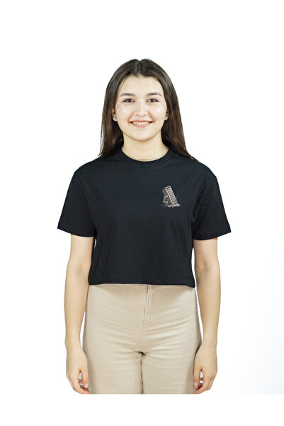 Siyah Renk Baskılı Crop | Structura Mortis | Oversize