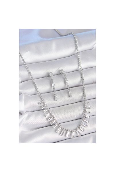 Findit Brass Silver Color Zircon Stone Waterway Model Vip Series Women's Earring Set