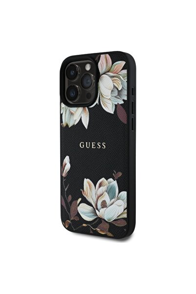 Guess Carcasă pentru iPhone 16 Pro - Guess Grained Flowers MagSafe (GUHMP16LPGNMPLMK) - Negru