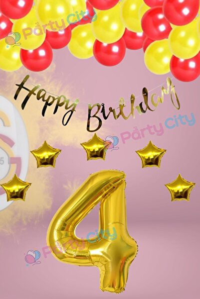 Party City Galatasaray Temalı 4 Yaş Doğum Günü Süsleme Seti | Sarı Kırmızı Ba...