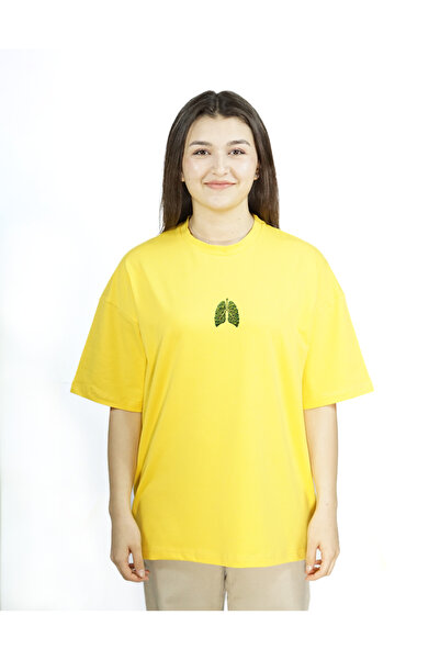 Sarı Renk Baskılı Kadın T-shirt | Sylvanea | Oversize