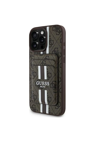Guess Case for iPhone 16 Pro Max - Guess Cardslot 4G Stripes MagSafe (GUBPHCP16XP4RPSW) - Brown