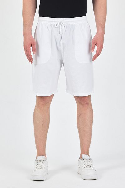 kırtex sport k teks şekil Men's White Comfort Fit Linen Shorts & Bermuda
